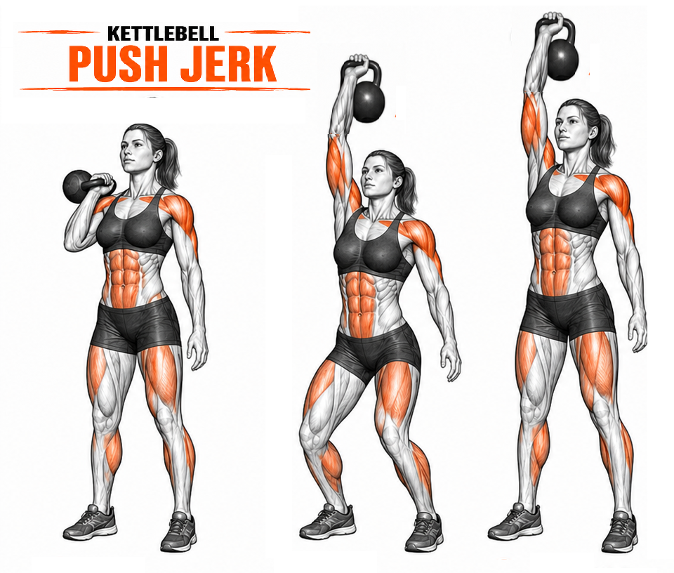Kettlebell One Arm Push Jerk illustration