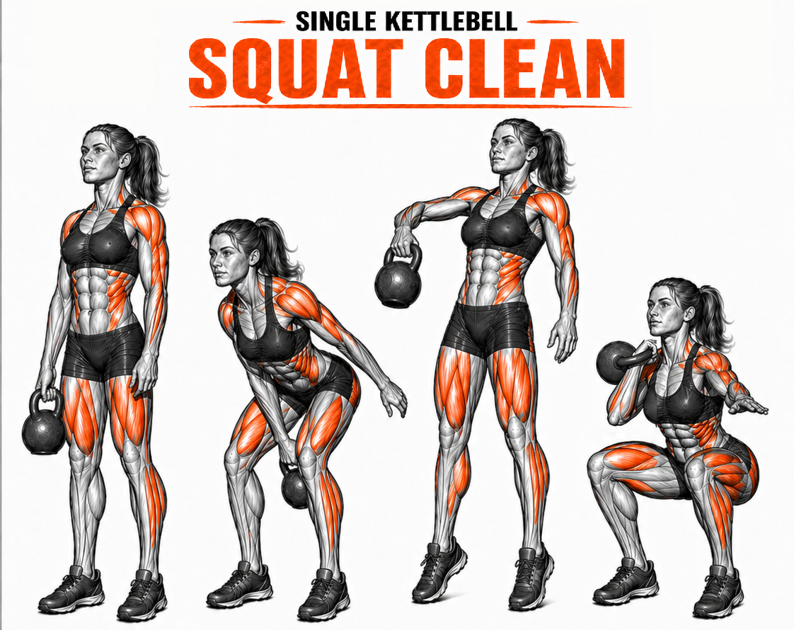 Kettlebell One Arm Squat Clean illustration