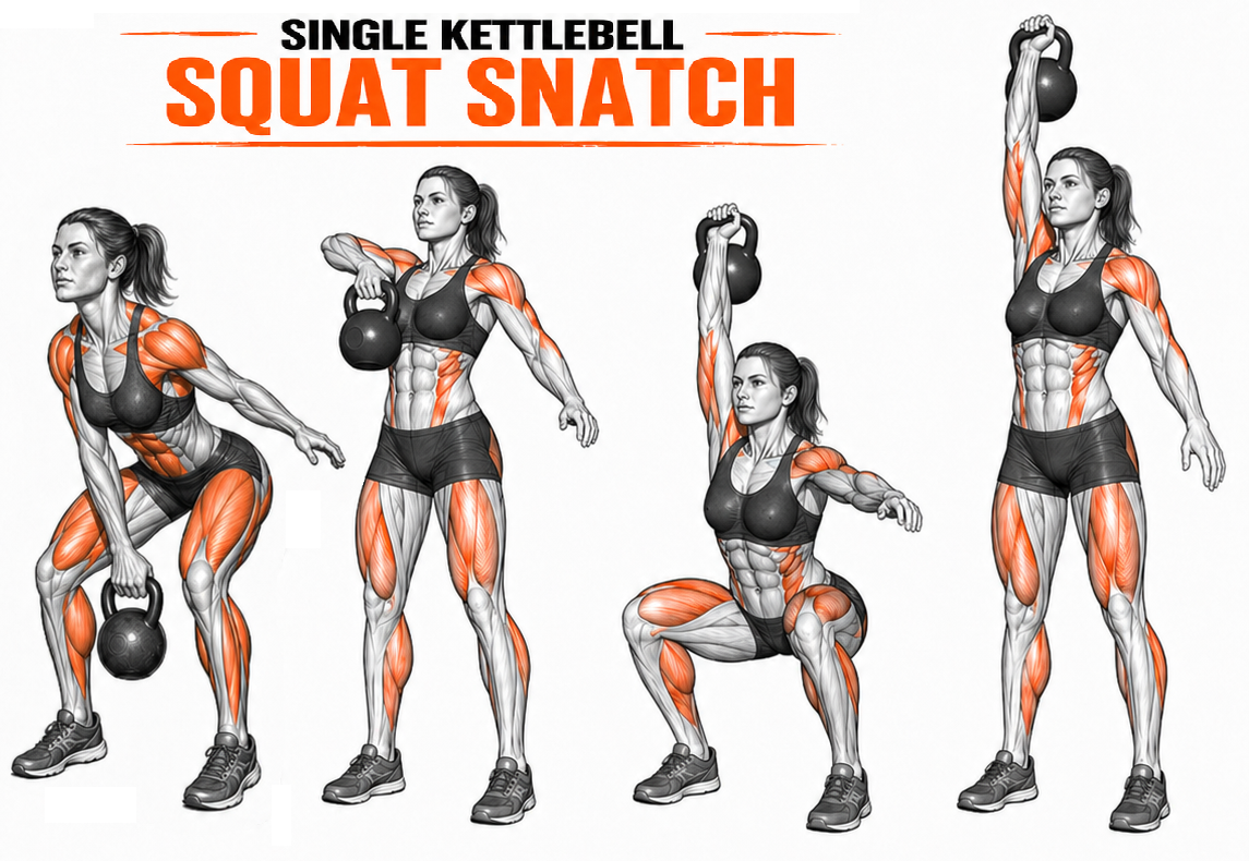 Kettlebell One Arm Squat Snatch illustration