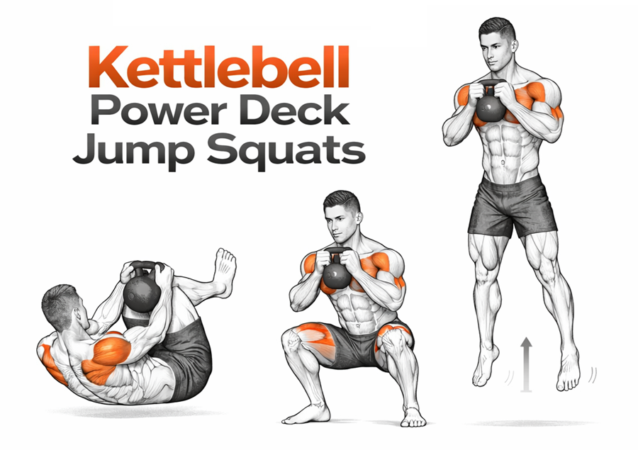 Kettlebell Power Deck Jump Squats illustration