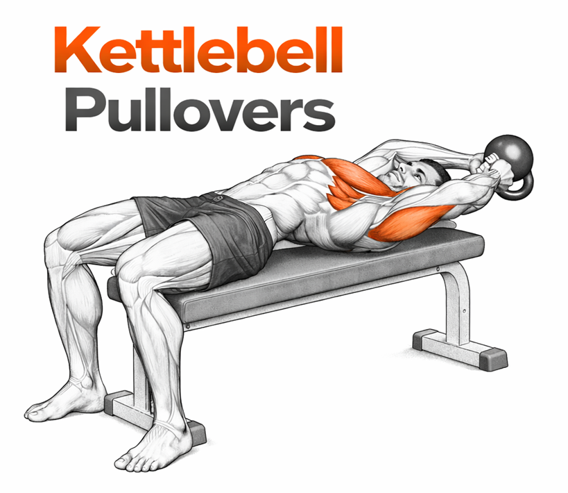 Illustrated guide to the Kettlebell Pullover exercise
