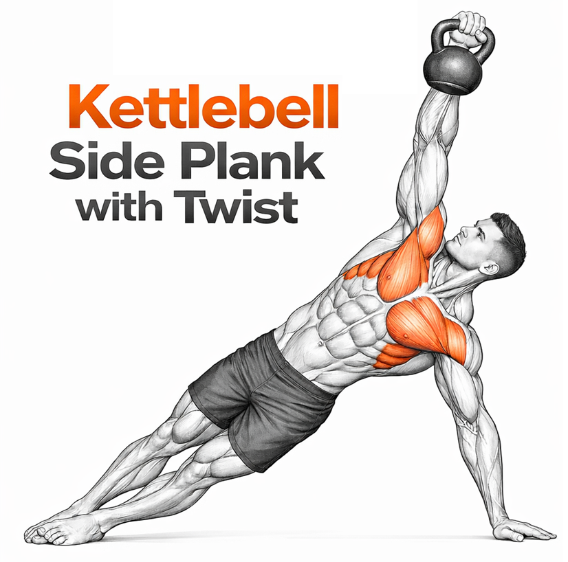 Kettlebell Side Plank with Twist illustration