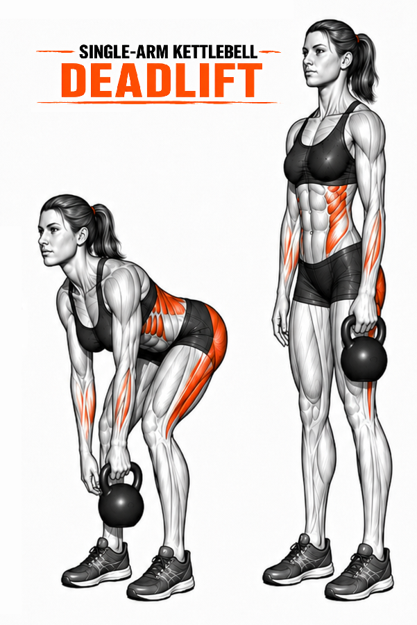 Illustrated guide to the Kettlebell Single Arm Deadlift exercise