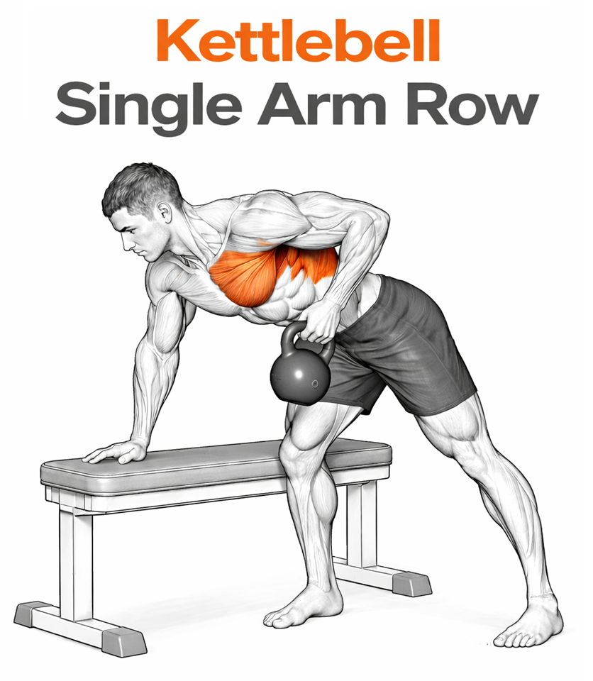 Illustrated guide to the Kettlebell Single Arm Row exercise