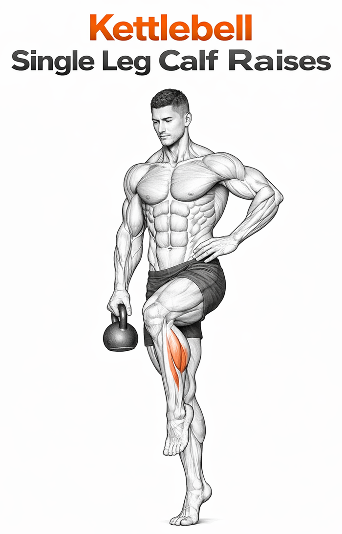 Kettlebell Single Leg Calf Raises illustration