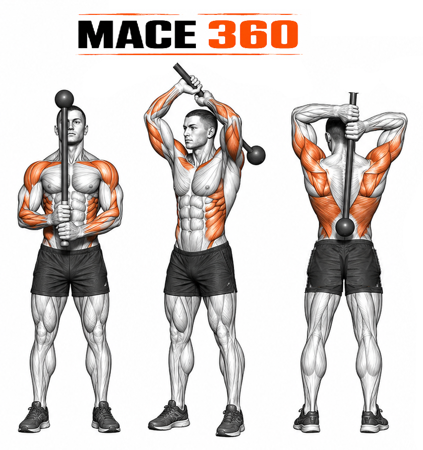 Illustrated guide to the Mace 360 exercise