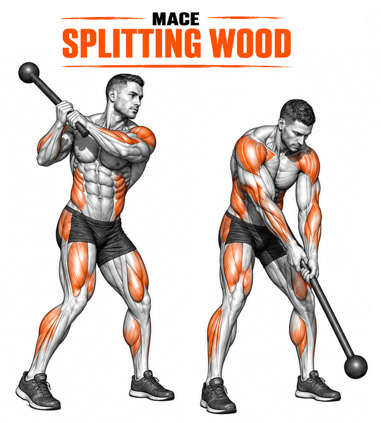 Mace Splitting Wood illustration