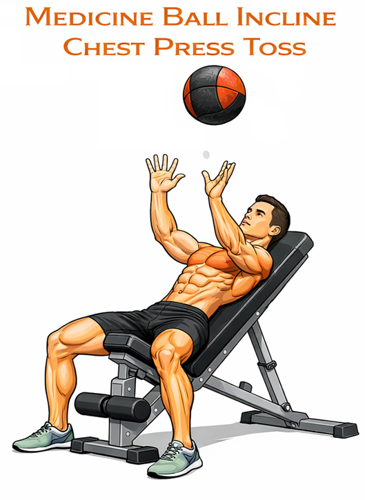 Illustrated guide to the Medicine Ball Incline Chest Press Toss exercise