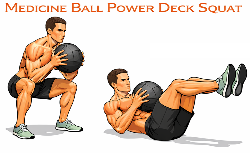 Medicine Ball Power Deck Squat illustration