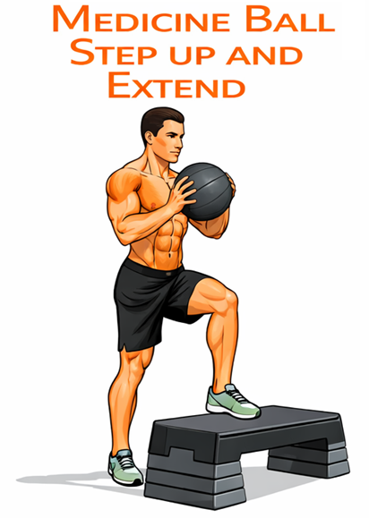 Medicine Ball Step Up and Extend illustration