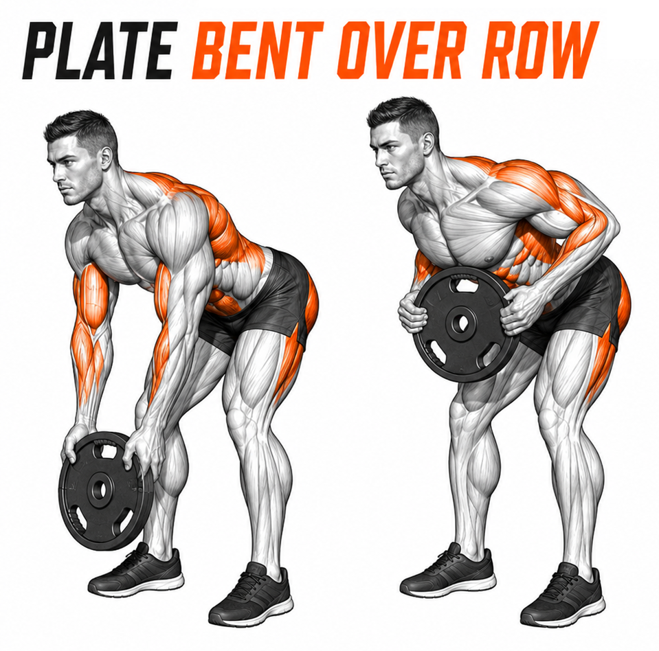 Illustrated guide to the Plate Bent Over Rows exercise