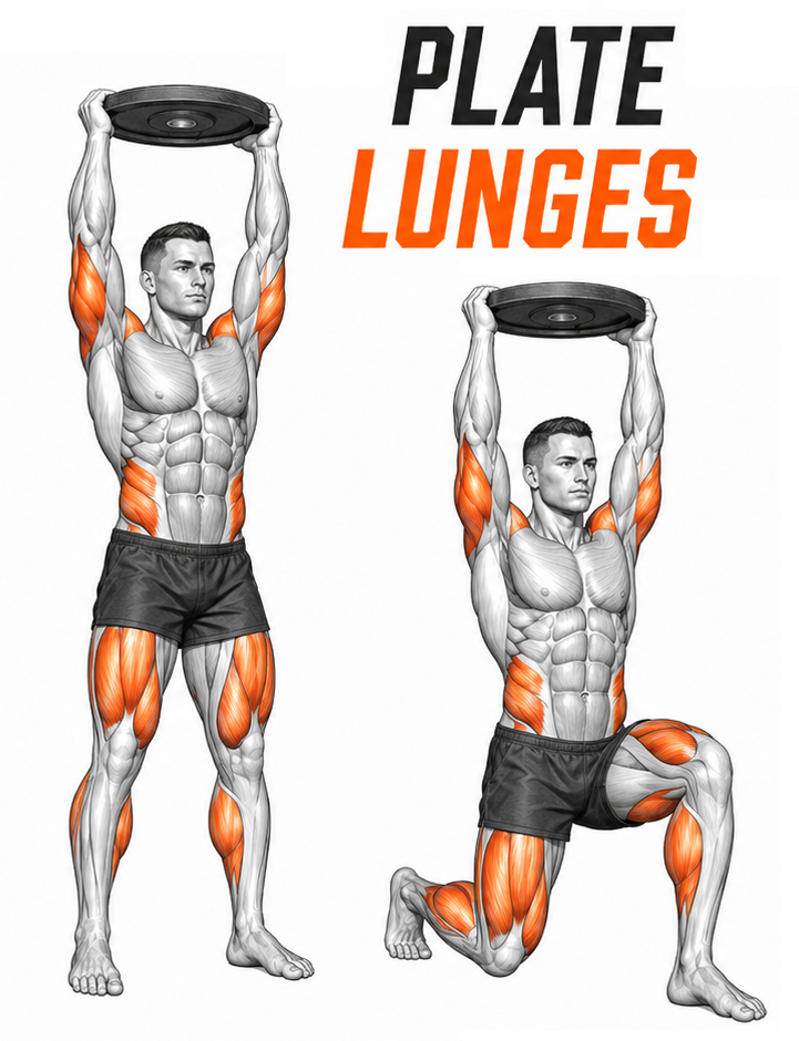 Illustrated guide to the Plate Lunges exercise