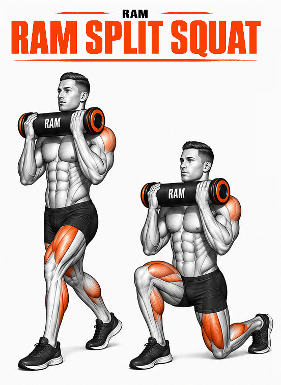 Illustrated guide to the RAM Split Squat exercise
