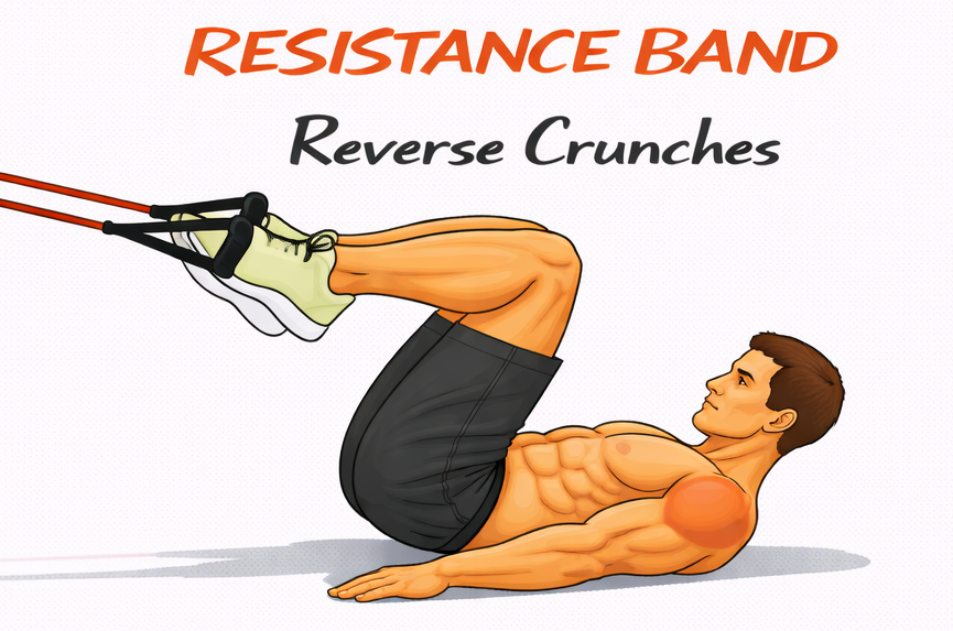 Resistance Band Reverse Crunches illustration