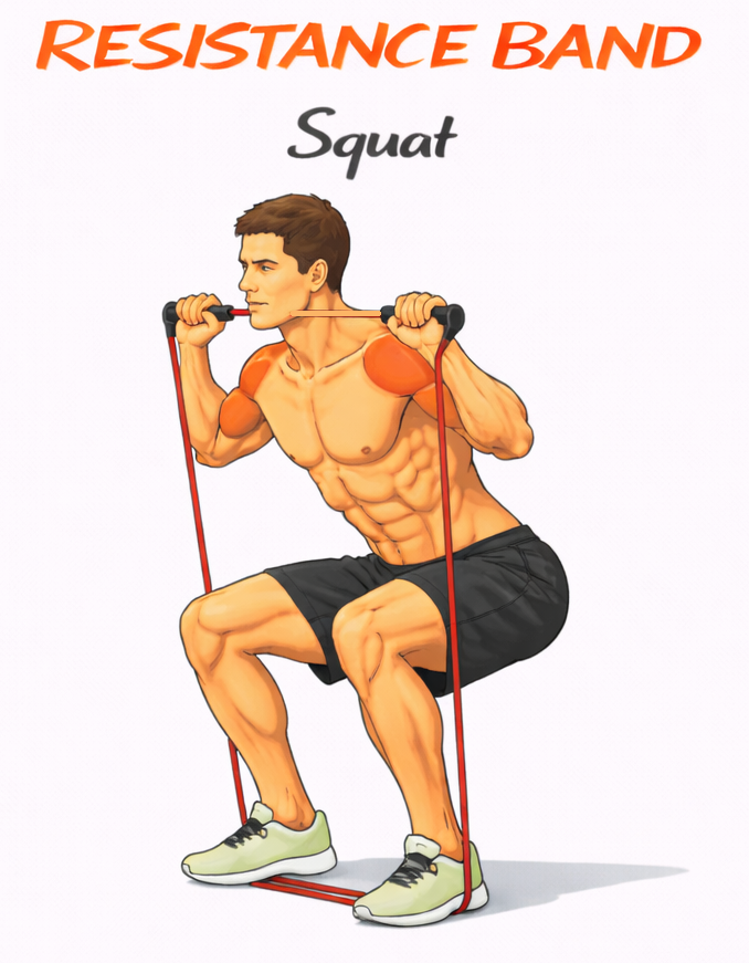 Illustrated guide to the Resistance Band Squat exercise