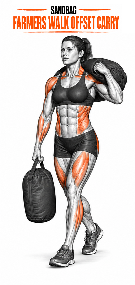 Sandbag Farmers Walk Offset Carry illustration