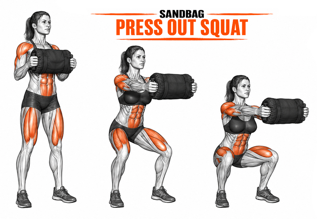Sandbag Press Out Squat illustration