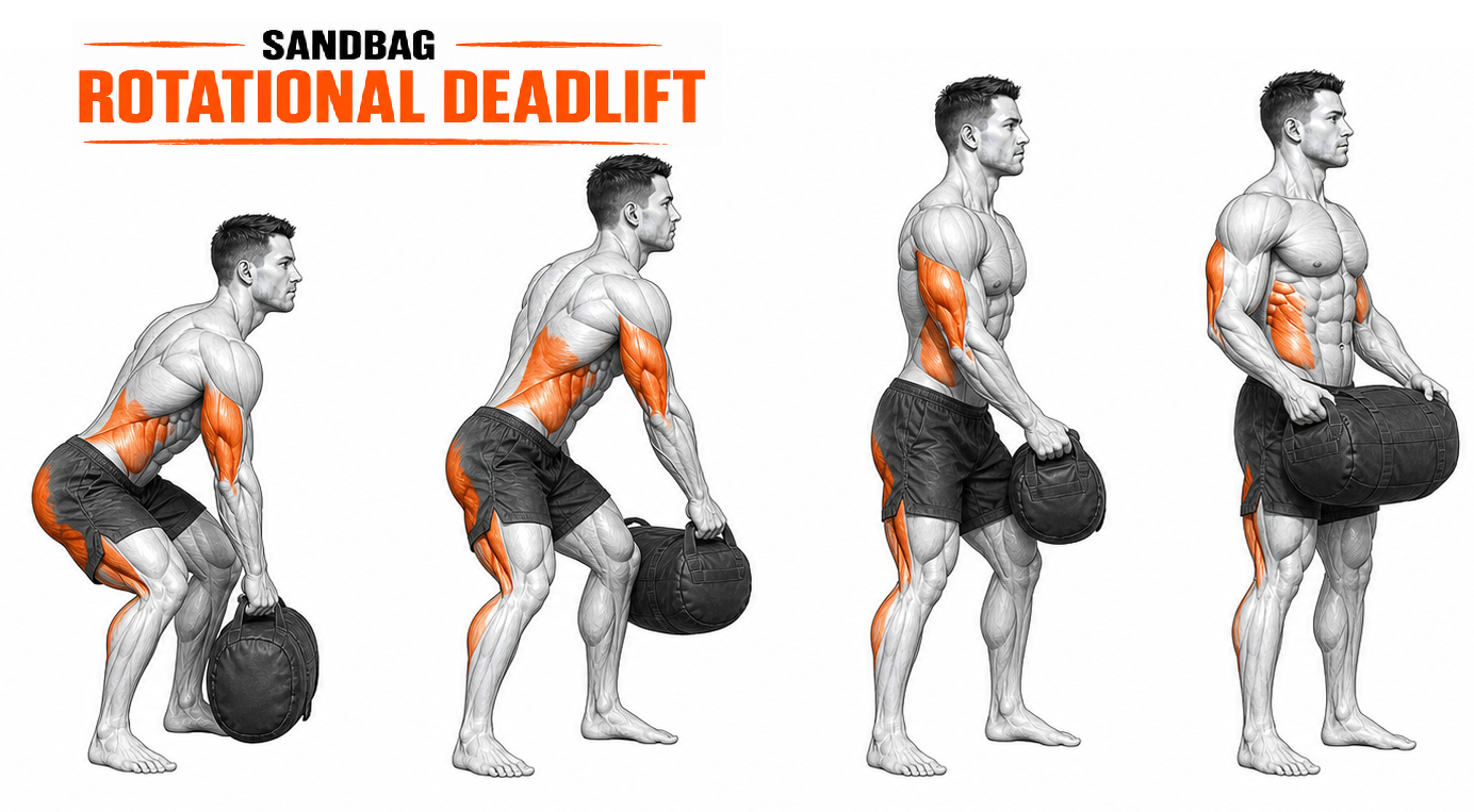 Sandbag Rotational Deadlift illustration