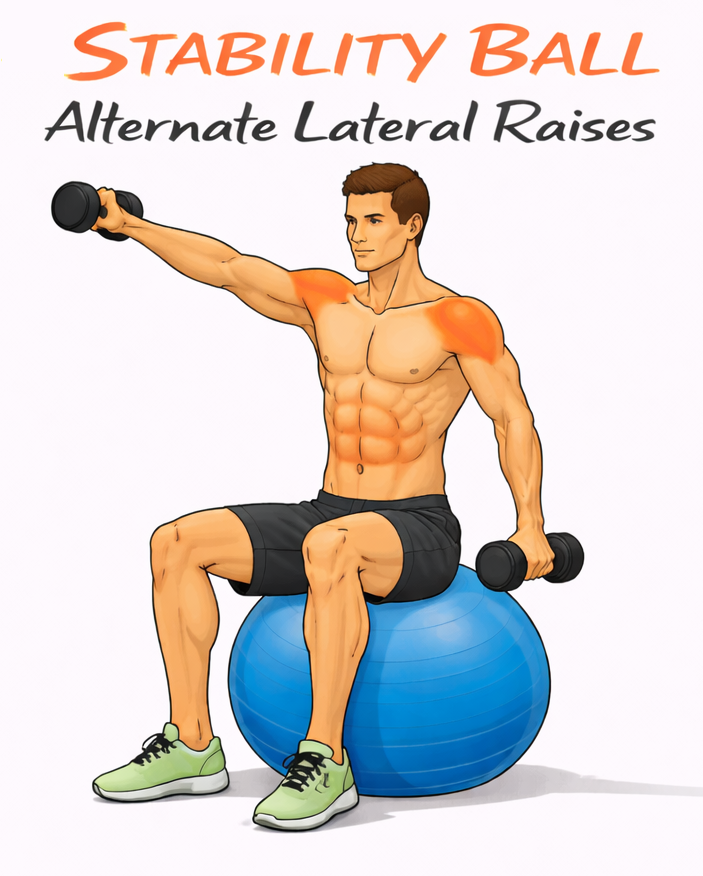 Stability Ball Alternate Lateral Raises illustration
