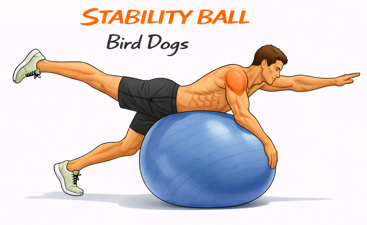 Stability Ball Bird Dogs illustration