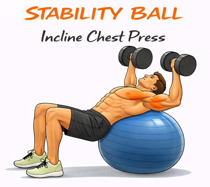Stability Ball Incline Chest Press illustration