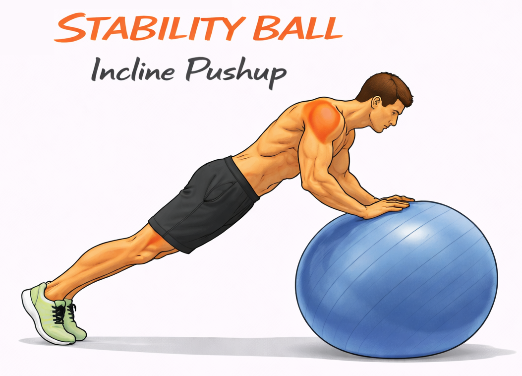 Stability Ball Incline Pushup illustration