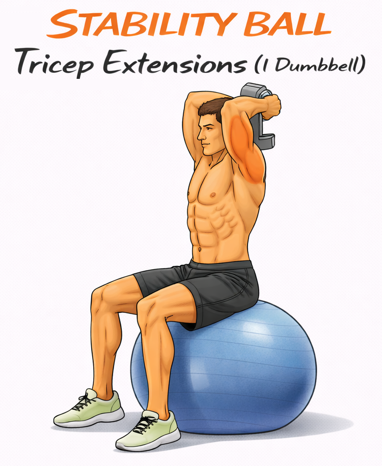 Stability Ball Tricep Extension 1 Dumbbell illustration