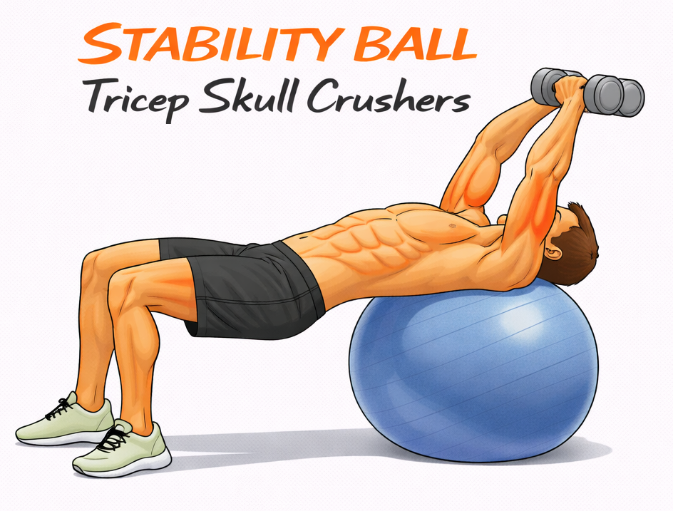 Stability Ball Tricep Skull Crushers illustration