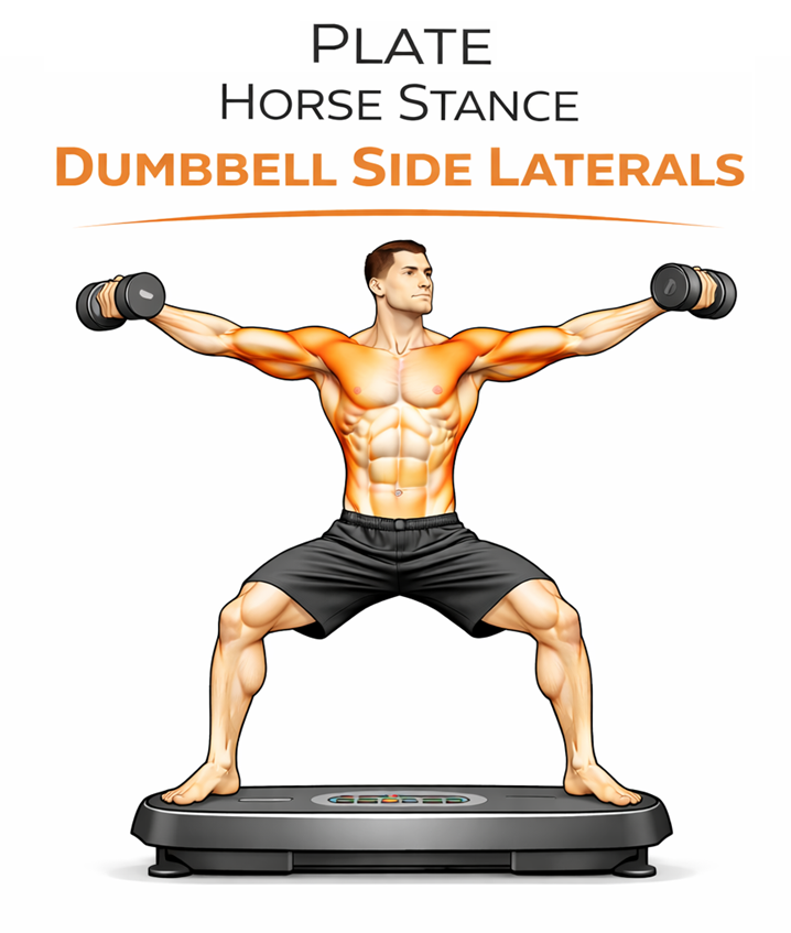 Vibration Plate Horse Stance Dumbbell Side Laterals illustration