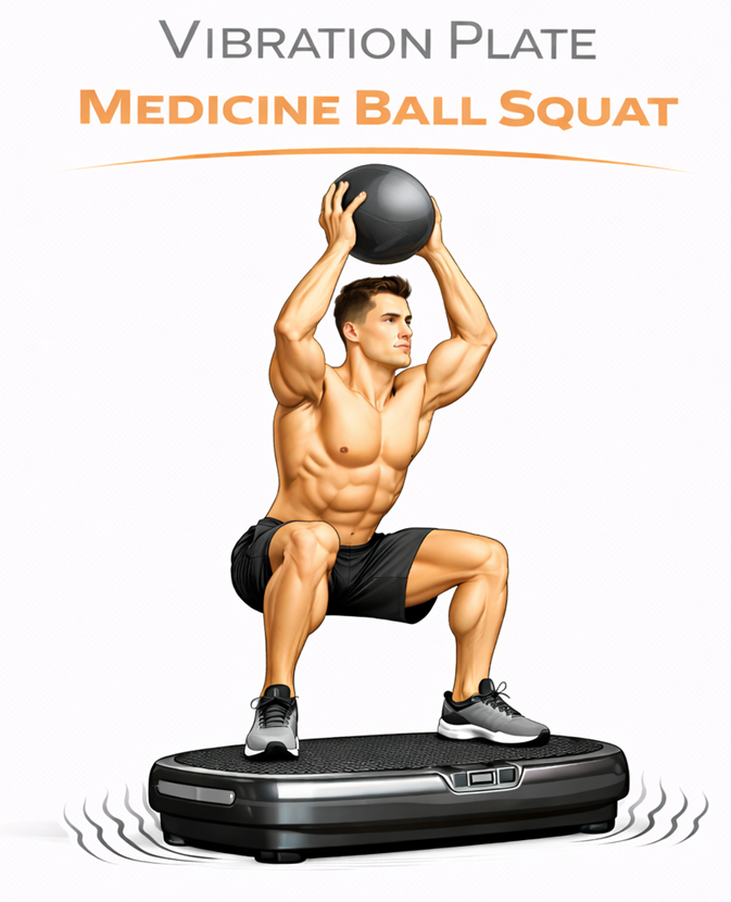 Vibration Plate Medicine Ball Squat illustration
